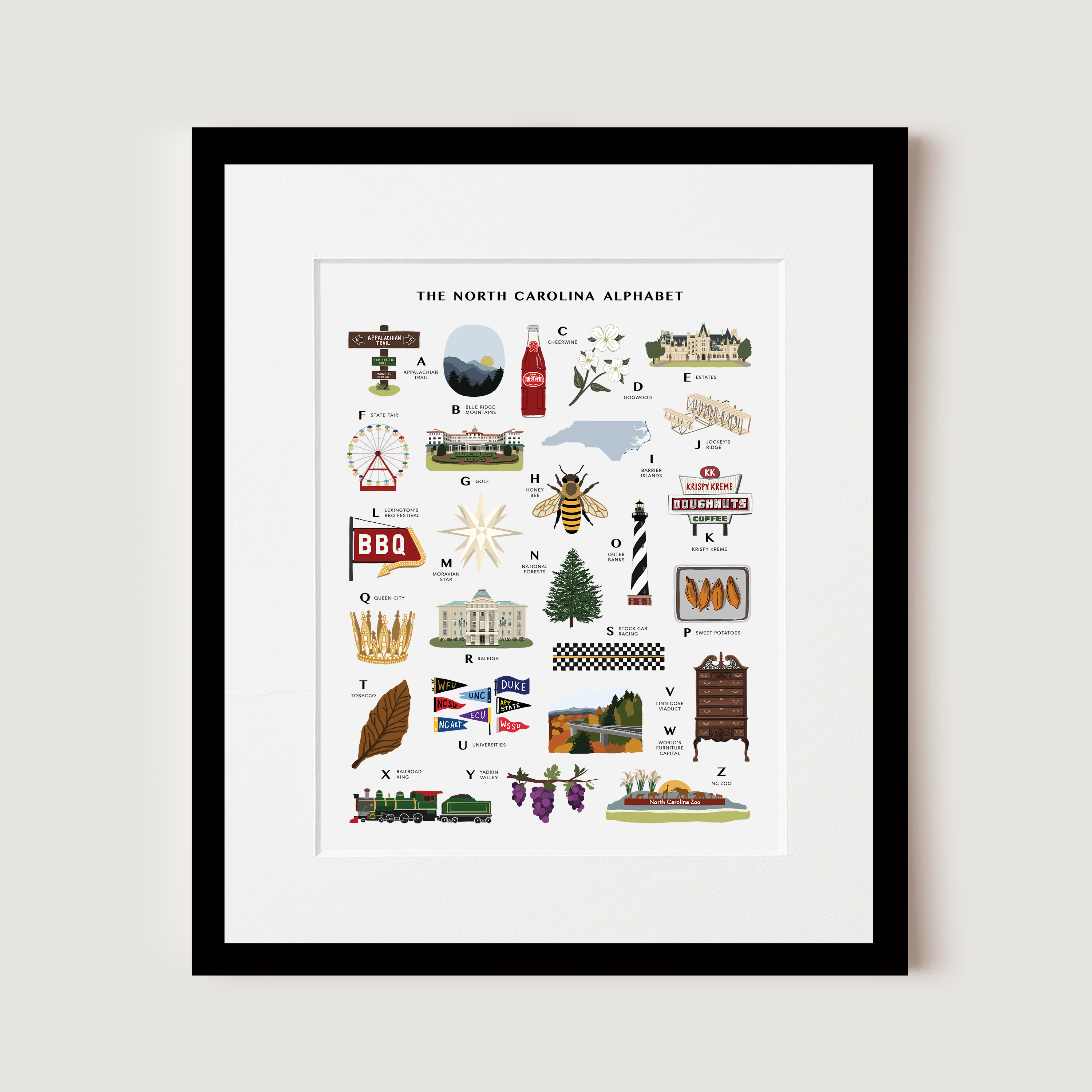 North Carolina Alphabet, Art Print