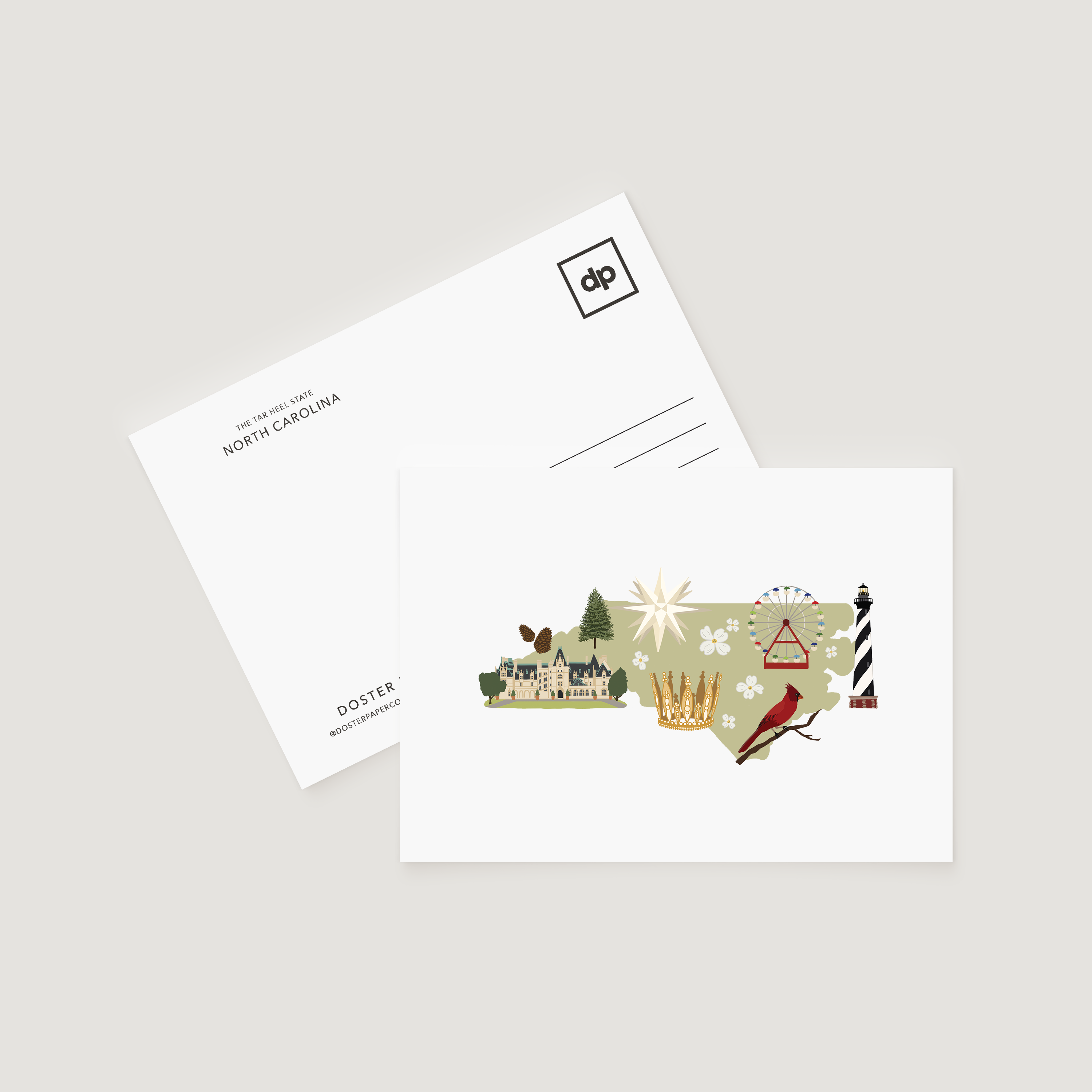 Oversized Double Thick Postcard, North Carolina State Icons