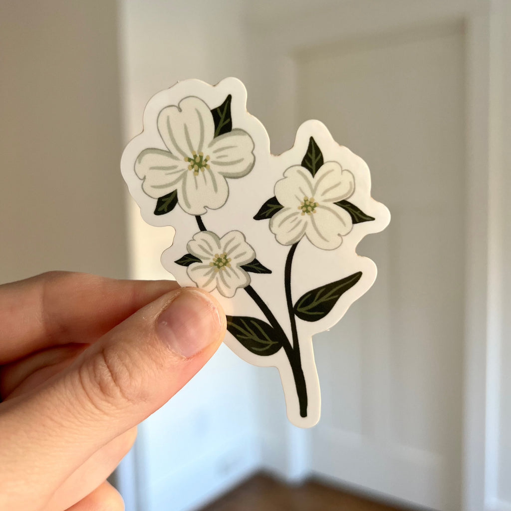 Waterproof Vinyl Sticker, Dogwood Flower
