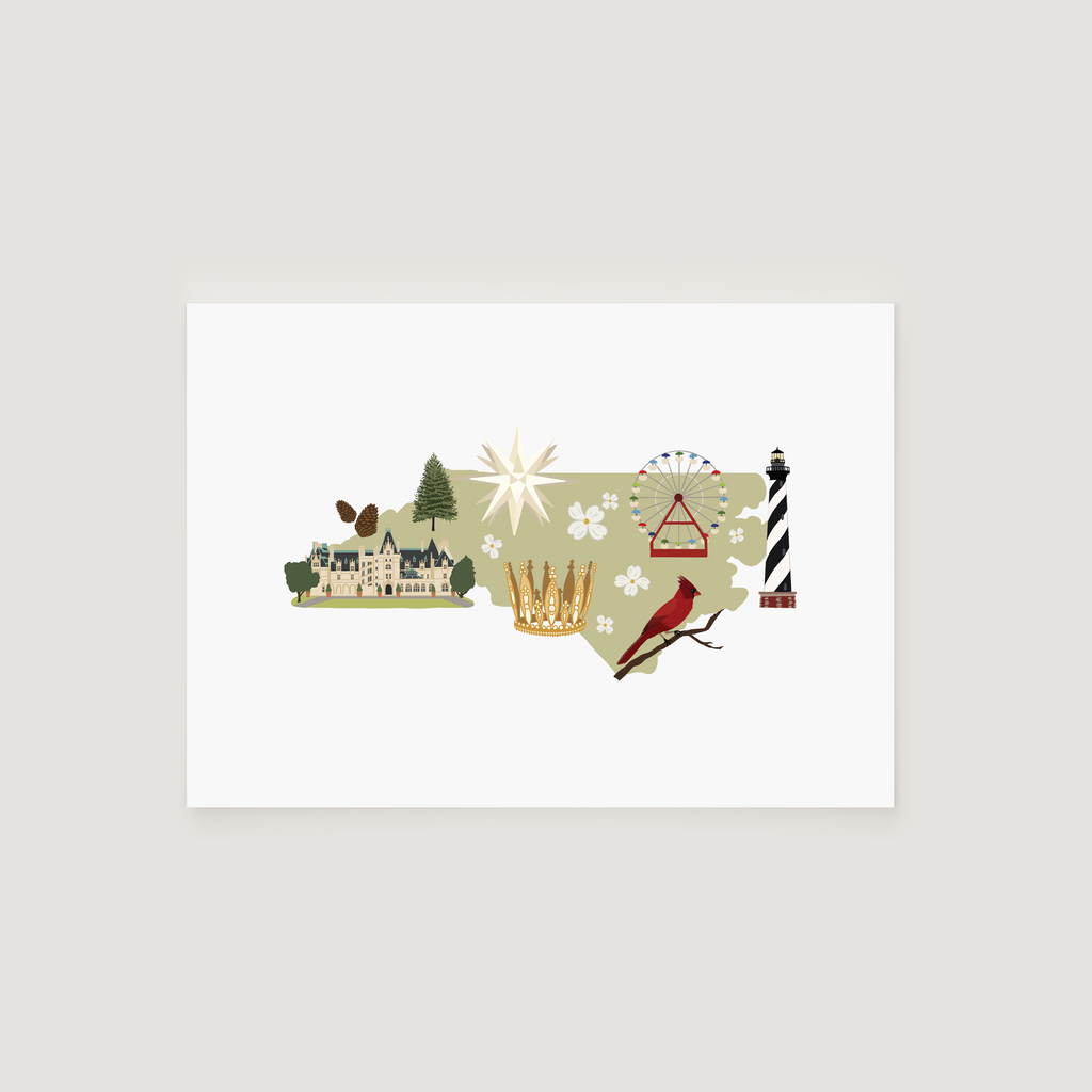 Oversized Double Thick Postcard, North Carolina State Icons
