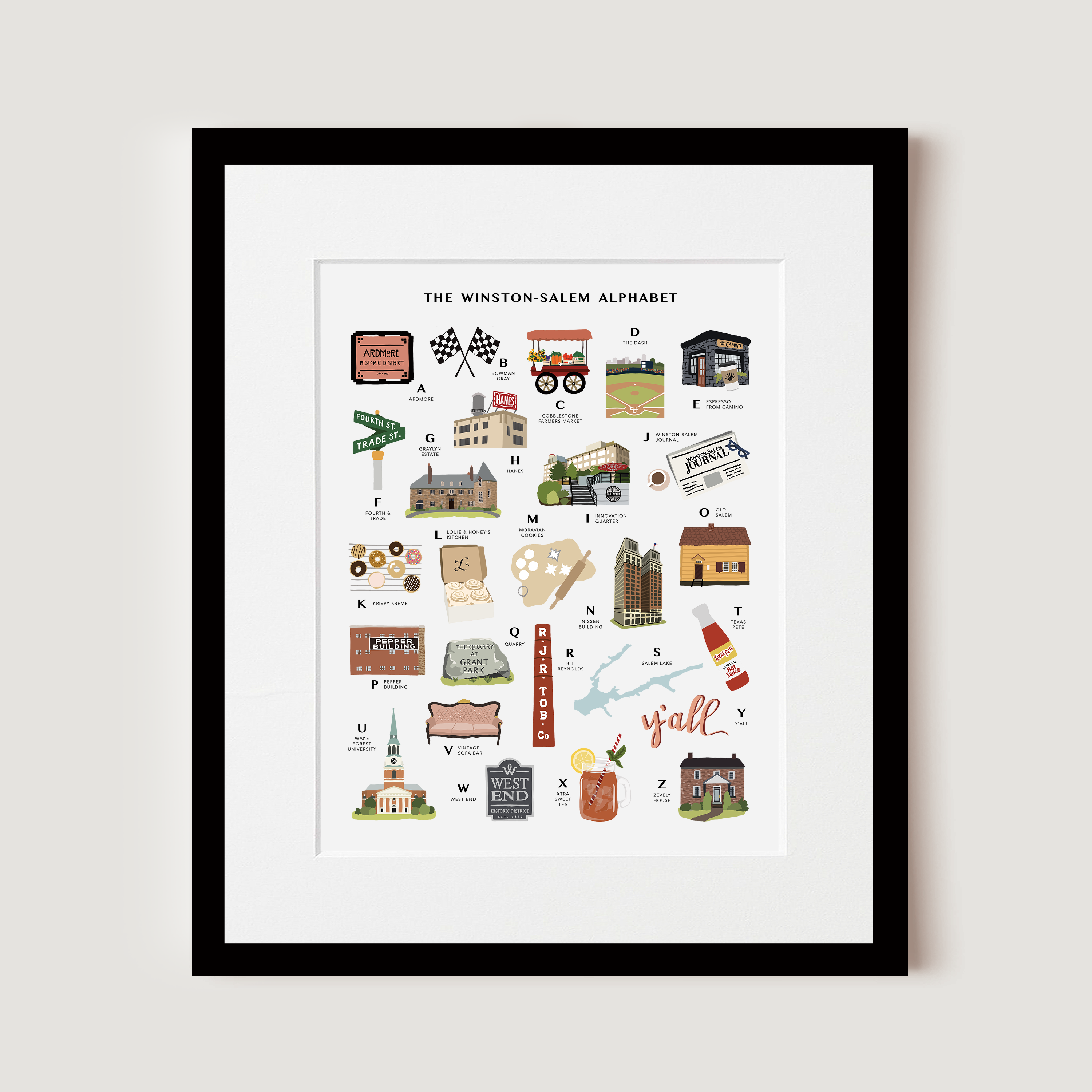 Winston-Salem, NC Alphabet, Art Print