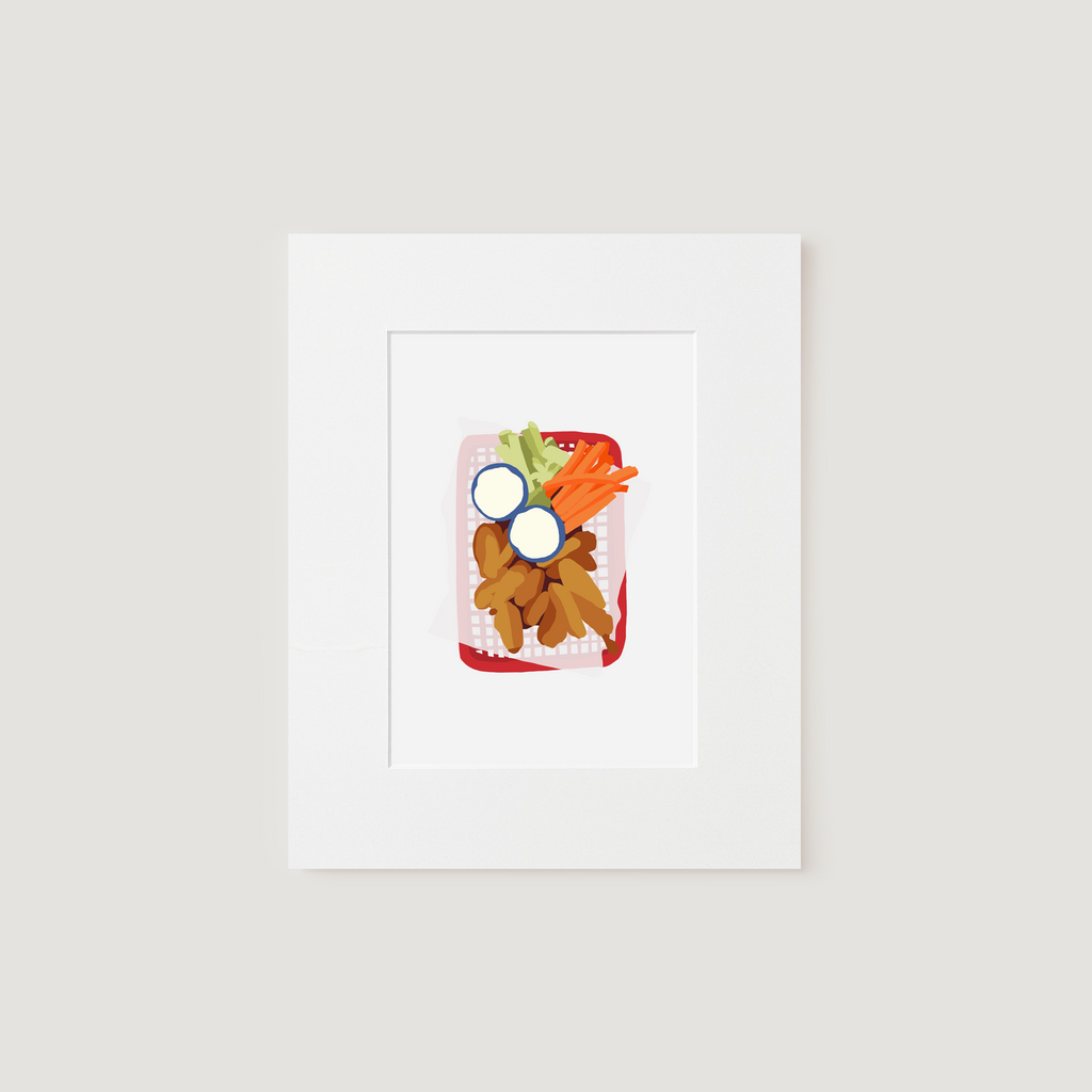 Matted Art Print, Chicken Wings & Blue Cheese