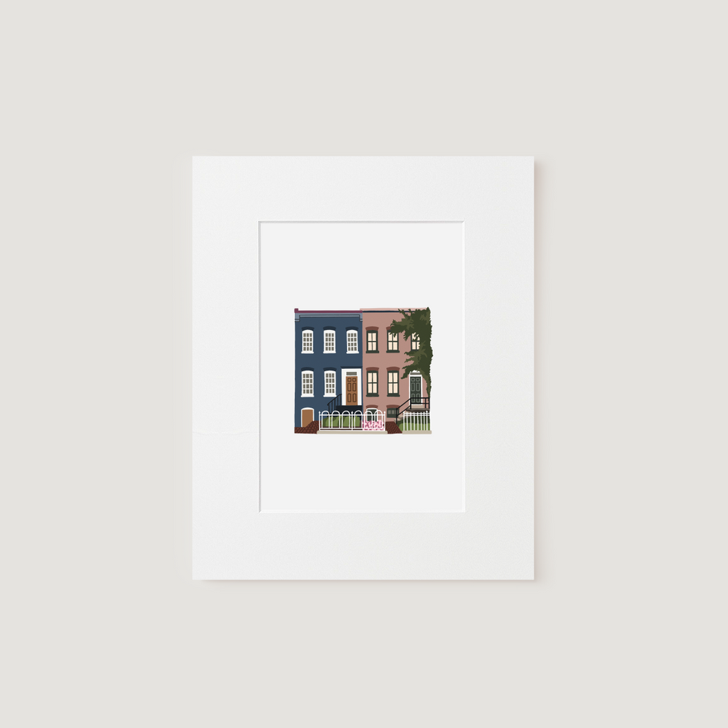 Matted Art Print, Georgetown Row Houses